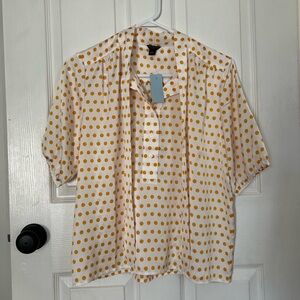 NWT - Ann Taylor White and Yellow Polka Dot Blouse